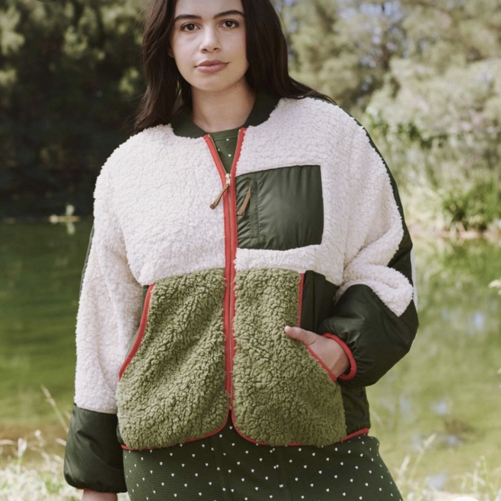 The Great + Eddie Bauer The Plush Fleece Timber Jacket in Pine Sz. L EUC